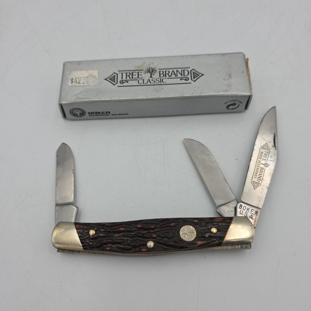 VINTAGE BOKER GERMANY 9885 V TREE BRAND DOGLEG STOCKMAN POCKET KNIFE KNIVES NOS